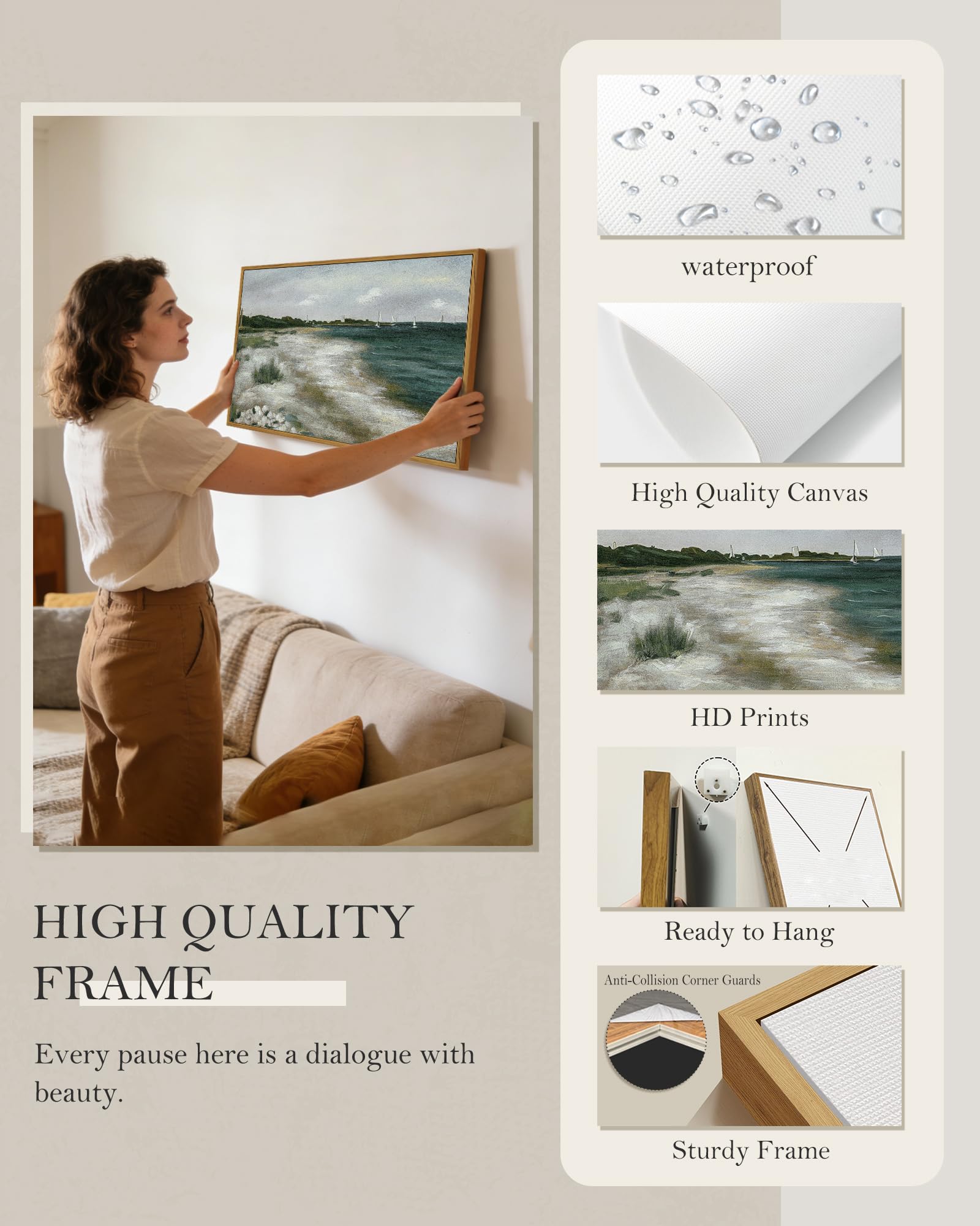 New SHENIFY 20x40in Vintage Framed Coastal Landscape Wall Art Retail $49.00