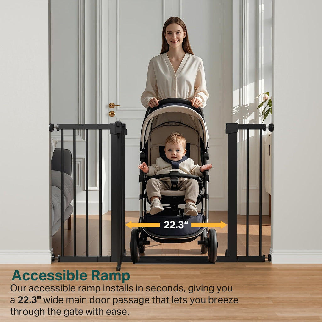 Adjustable Metal Baby Gate 29.7-48in Wide Auto-Close Dual-Lock Black