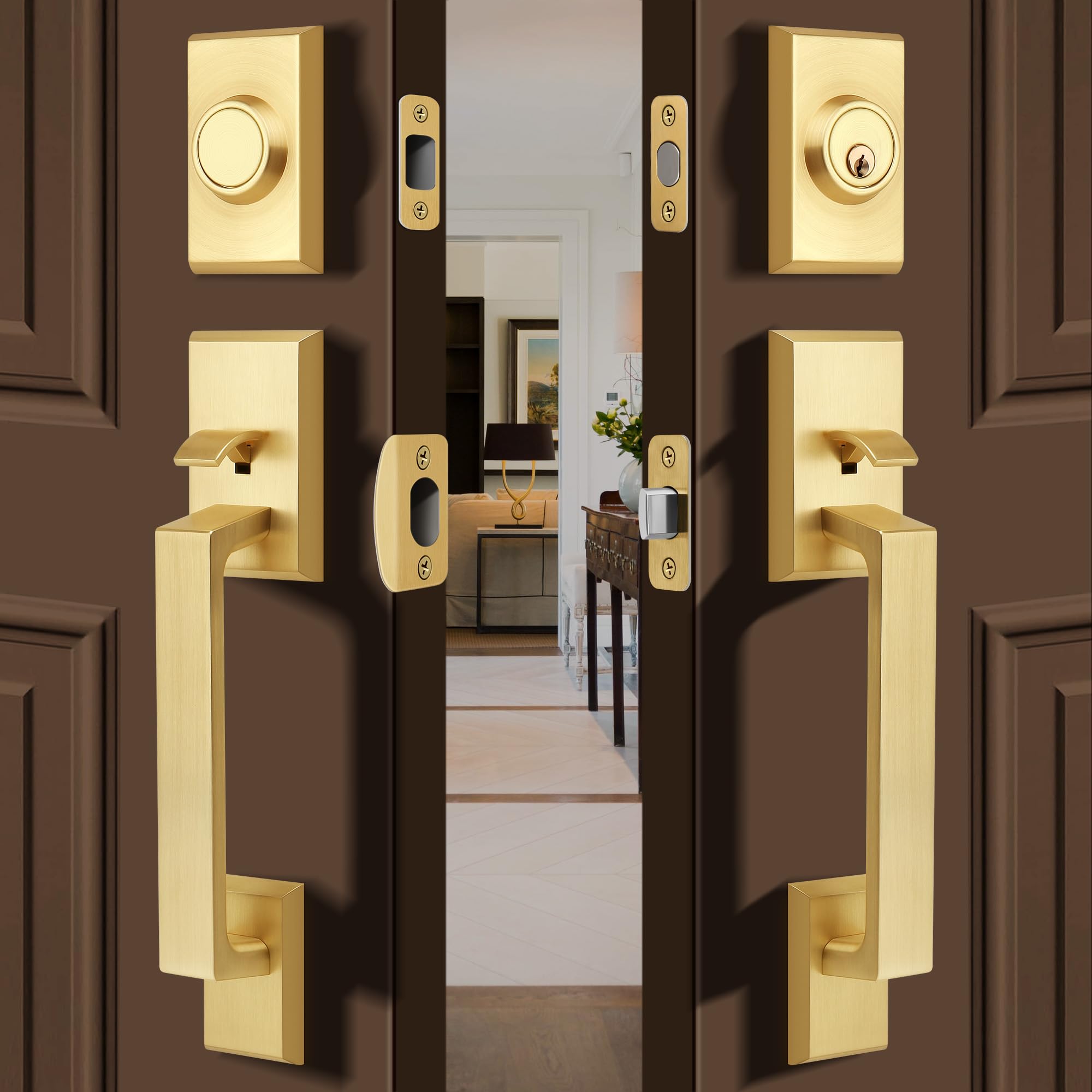 Open-Box New Gaurqiah Heavy Duty Double Front Door Lock Set with Deadbolt - Satin Brass