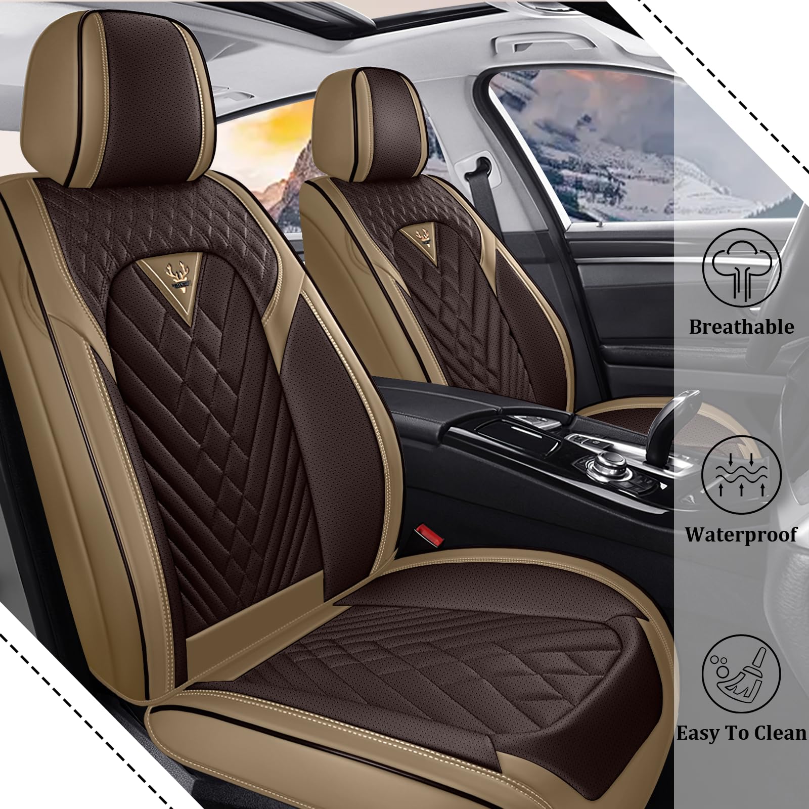 Open Box New HESHS Waterproof Nappa Leather Car Seat Covers for Ford F250 Brown Coffee 5 Seats