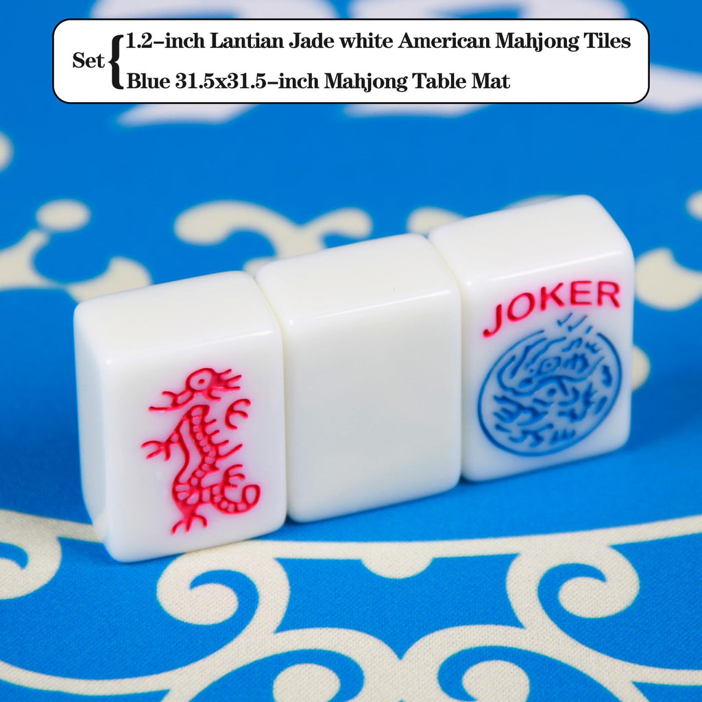 American Mahjong Set with 166 1.2-inch Lantian Jade White Tiles  Mat