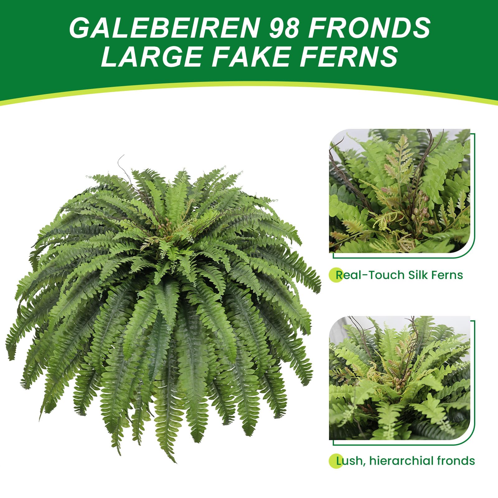 Galebeiren 50" Fake Ferns Artificial Plants Large, 98 Fronds Artificial Ferns for Outdoors and Indoors, Suitable for Planter Garden Porch Office Decor Retail $41.00