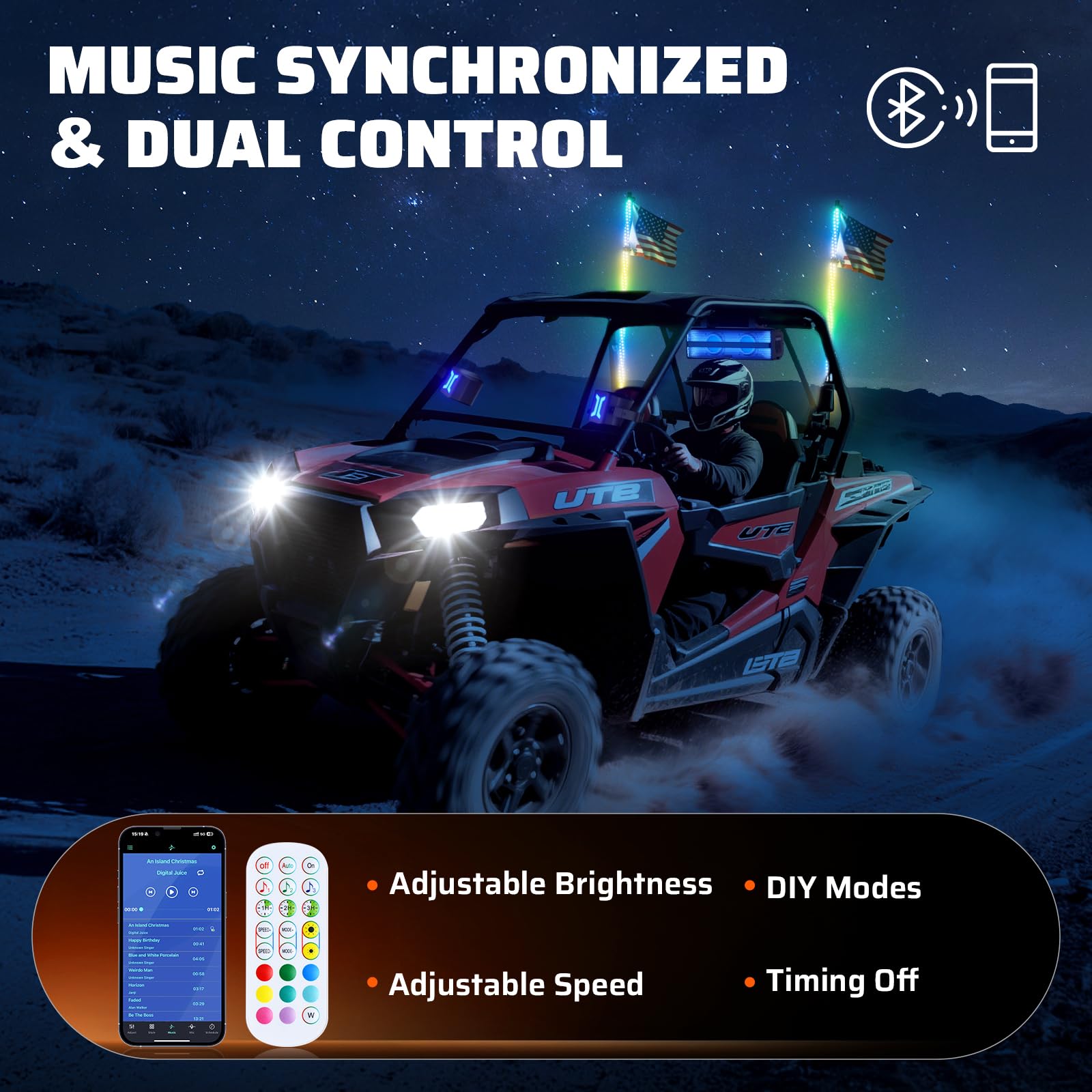 Ehaho 2 PCS 2FT Whip Lights with Spring Base, APP & Remote Control Led Whip Lights for Side by Side, Spiral RGB Chasing Lighted Whips with Rocker Switch, Music Led Whips for UTV ATV RZR SXS Can-Am Retail $79.00