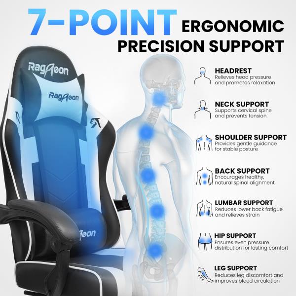 Ergonomic Video Gaming Chair for Adults with Footrest Arctic White
