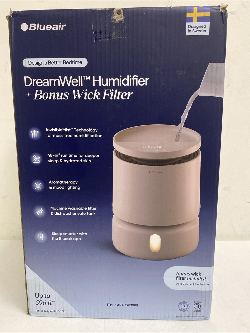 Open-Box New Blueair DreamWell Mist-Free Smart Humidifier w Aroma Diffuser - Humidifier