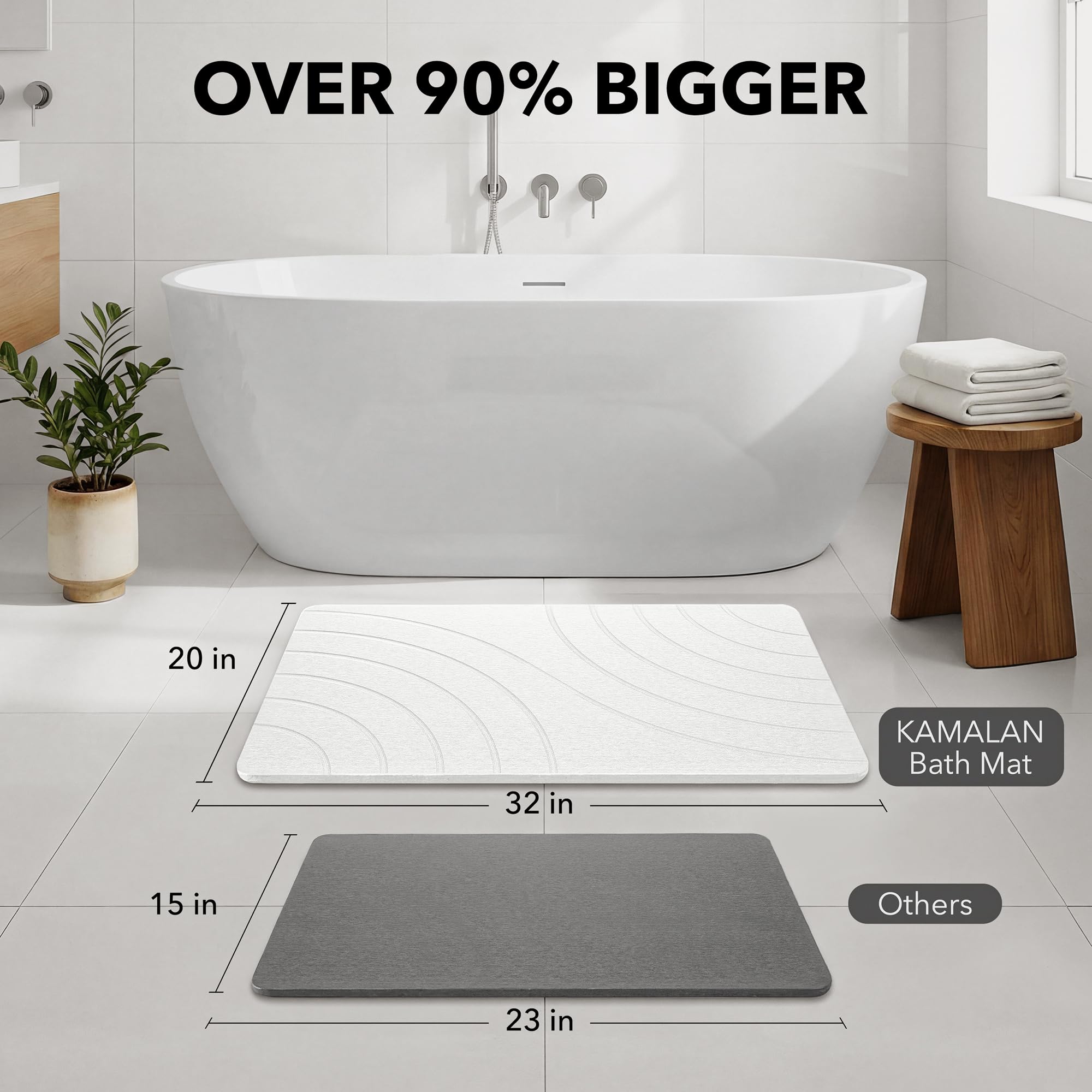 New As-Is KAMALAN 32x20 Diatomaceous Earth Quick Drying Stone Bath Mat Retail $69.00