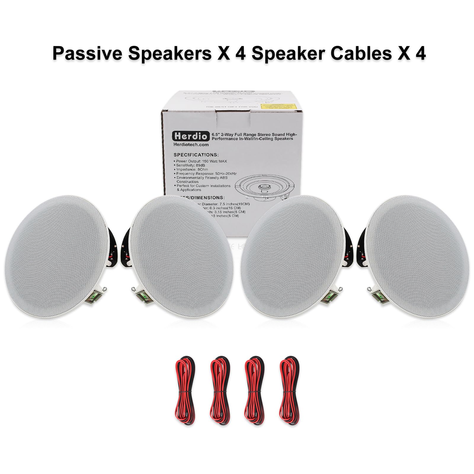 Open-Box New Herdio 6.5 In-Ceiling 4-Pack 600W Peak Power White Home Speakers