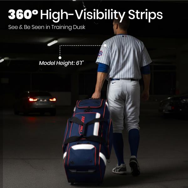 L Rolling Baseball Catchers Gear Bag 3-Zone Storage Blue