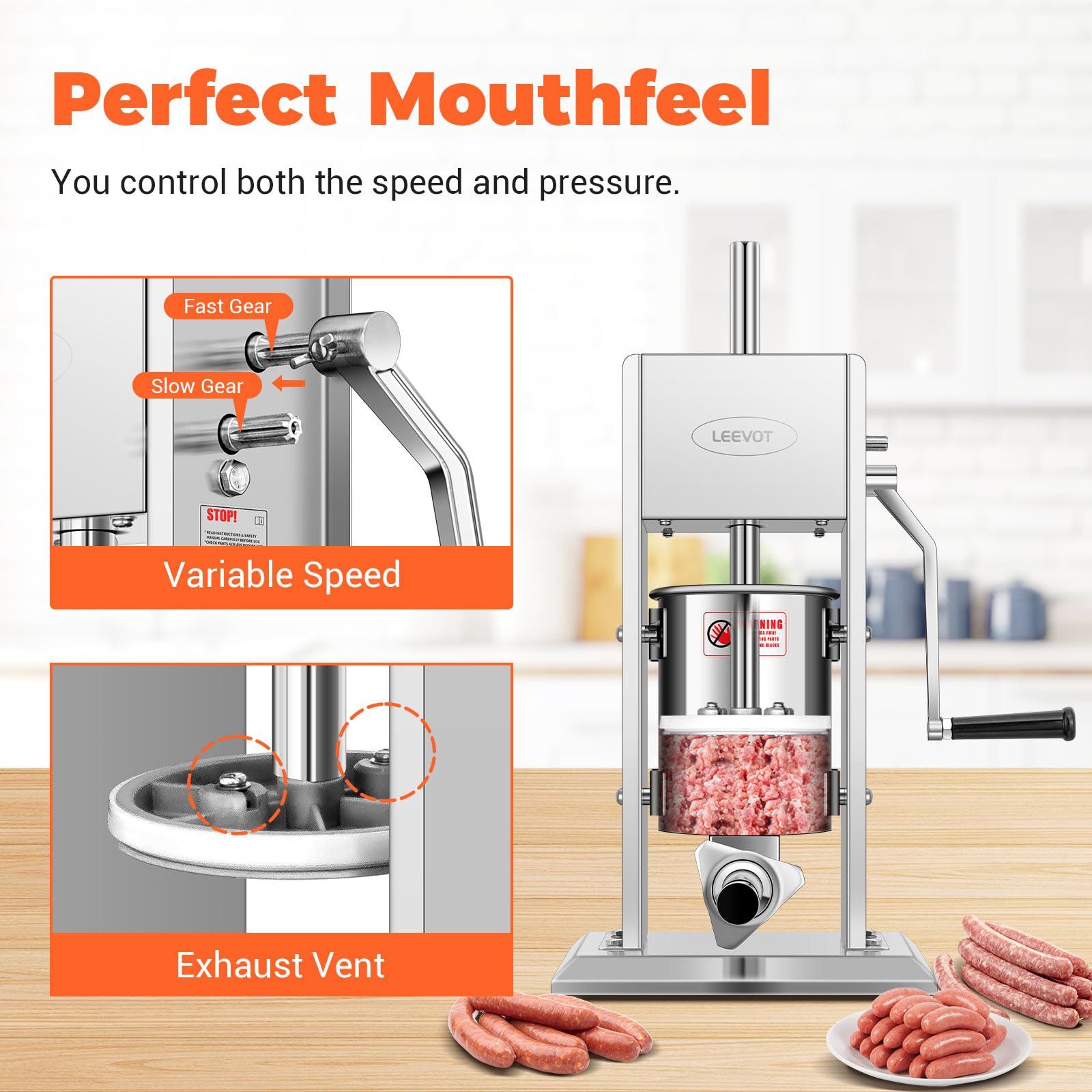Open-Box New LEEVOT 7LBS3L Manual Sausage Stuffer - Stainless Steel 2-Speed 5 Tubes Retail $109.00