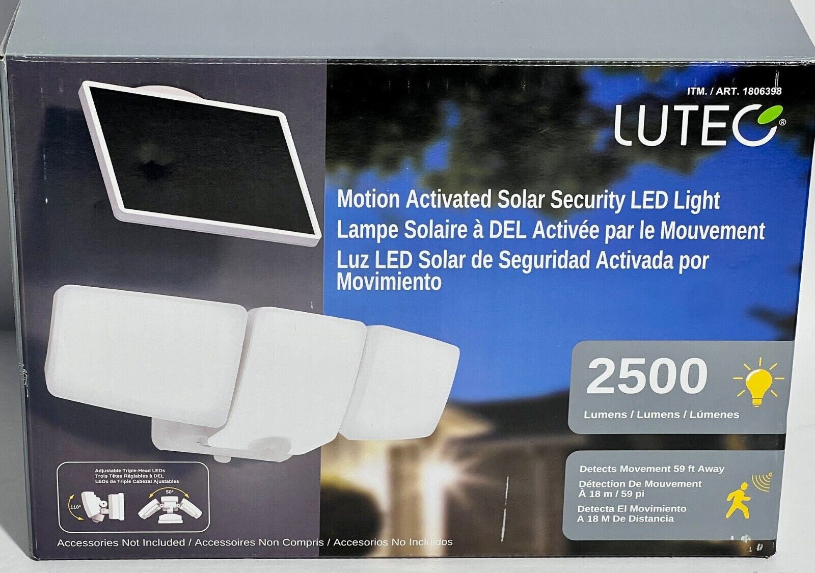 Lumen LED Solar Motion Activated Security Light Triple Head White