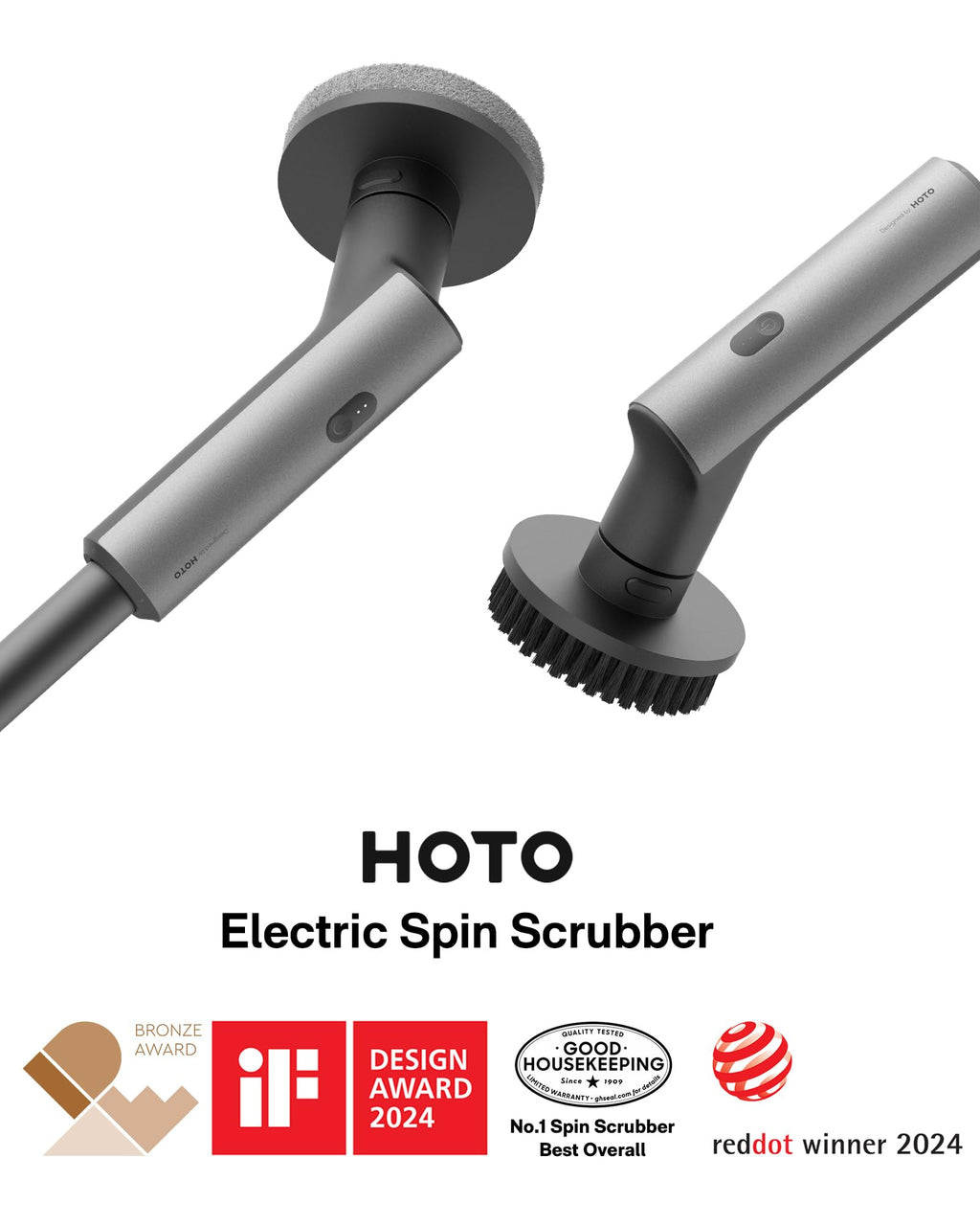 Cordless Electric Spin Scrubber IPX7 Waterproof Long Handle 6 Brush Heads Grey Black Retail $129.00