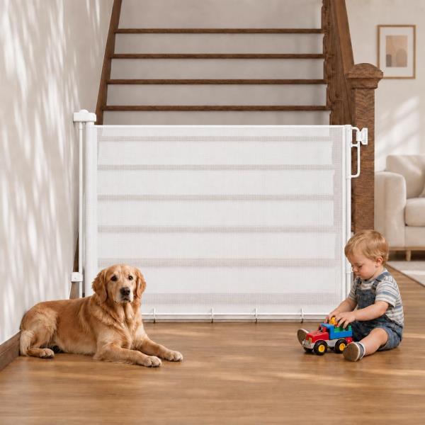 Retractable Baby Gate for Stairs and Doorways 37-55 Inch White