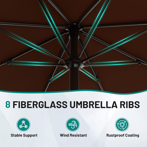 AreShark 10 FT Outdoor Patio Umbrella, Patio Table Umbrella with Push Button Tilt and Crank, Outdoor Patio Umbrellas with 8 Fiberglass Ribs, Patio Umbrellas for Market, Garden, Pool (Brown) Retail $75.00