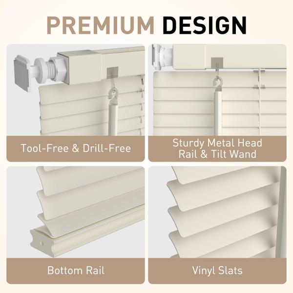 No Drill Mini Horizontal Window Blinds  Shades 35 Wx48 H Cream