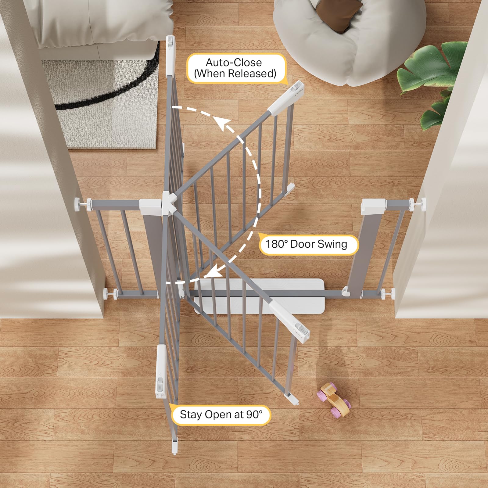 Auto-Close Walk-Thru Baby Pet Gate PressureHardware Mounted 29.7-40.6in Wide Gray
