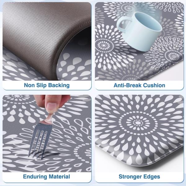 Cushioned Anti-Fatigue Kitchen Floor Mat 0.40 Thick Grey