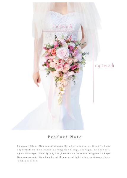 12 Inch Cascade Wedding Bouquet for Bride Fuchsia  Pink Silk Artificial Flowers