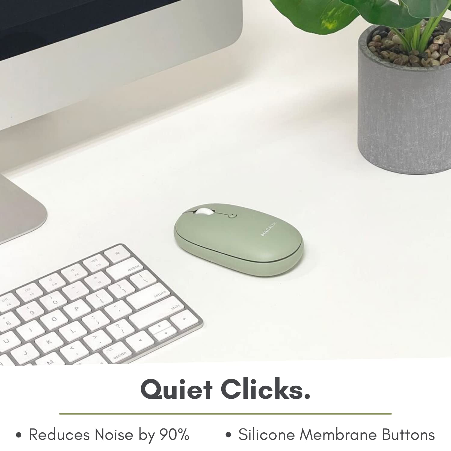 Open-Box New Macally Wireless Bluetooth Quiet Rechargeable Green Computer Mouse for MacPC Retail $29.00