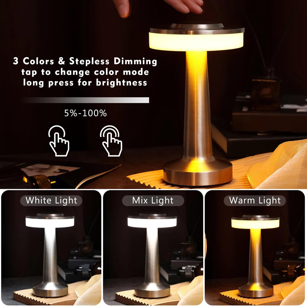 Gold Cordless LED Dimmable Touch Sensor Portable Table Lamp