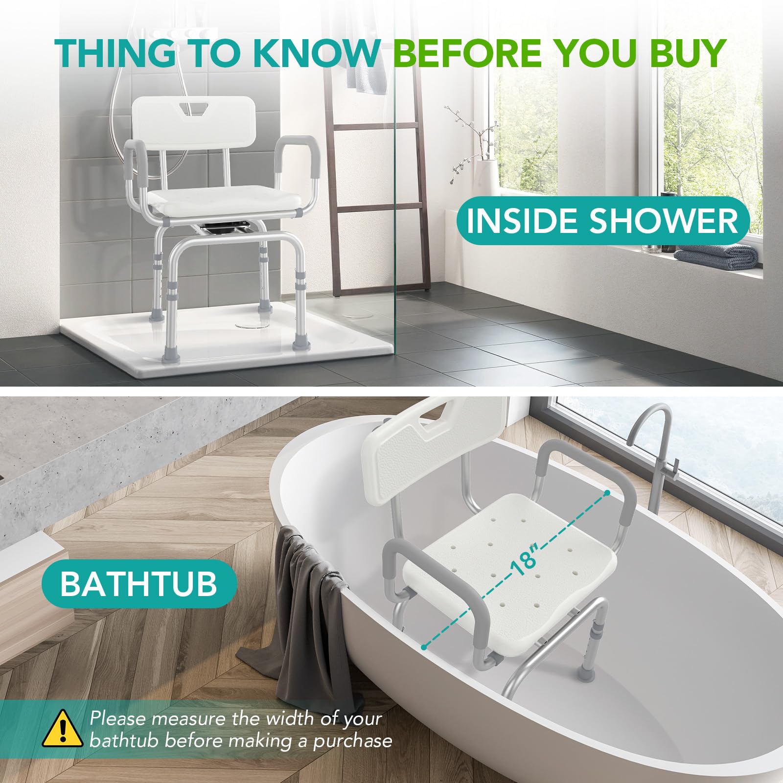 Open-Box New RUIERS 360 Swivel Adjustable 400lb Shower Chair - White Retail $79.99