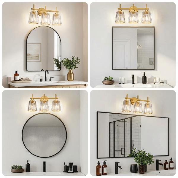 -Light Crystal Bathroom Vanity Light Fixture Gold Modern Wall Sconce with Ceramic E26 Base