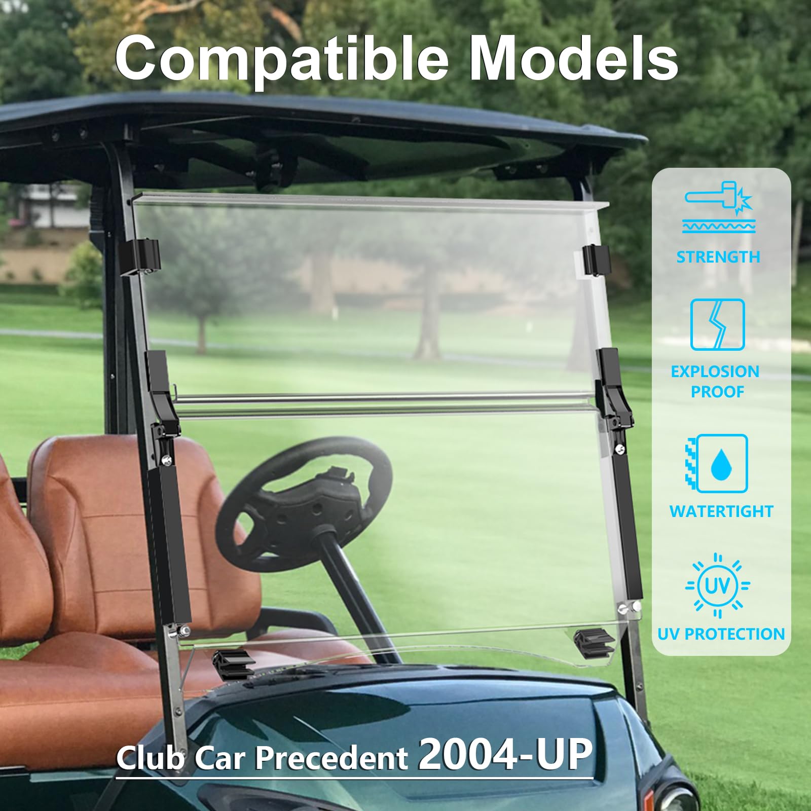 Golf Cart Windshield for Club Car PrecedentTempoOnward 5MM PC 37.6W x 33.2H Clear $81.75