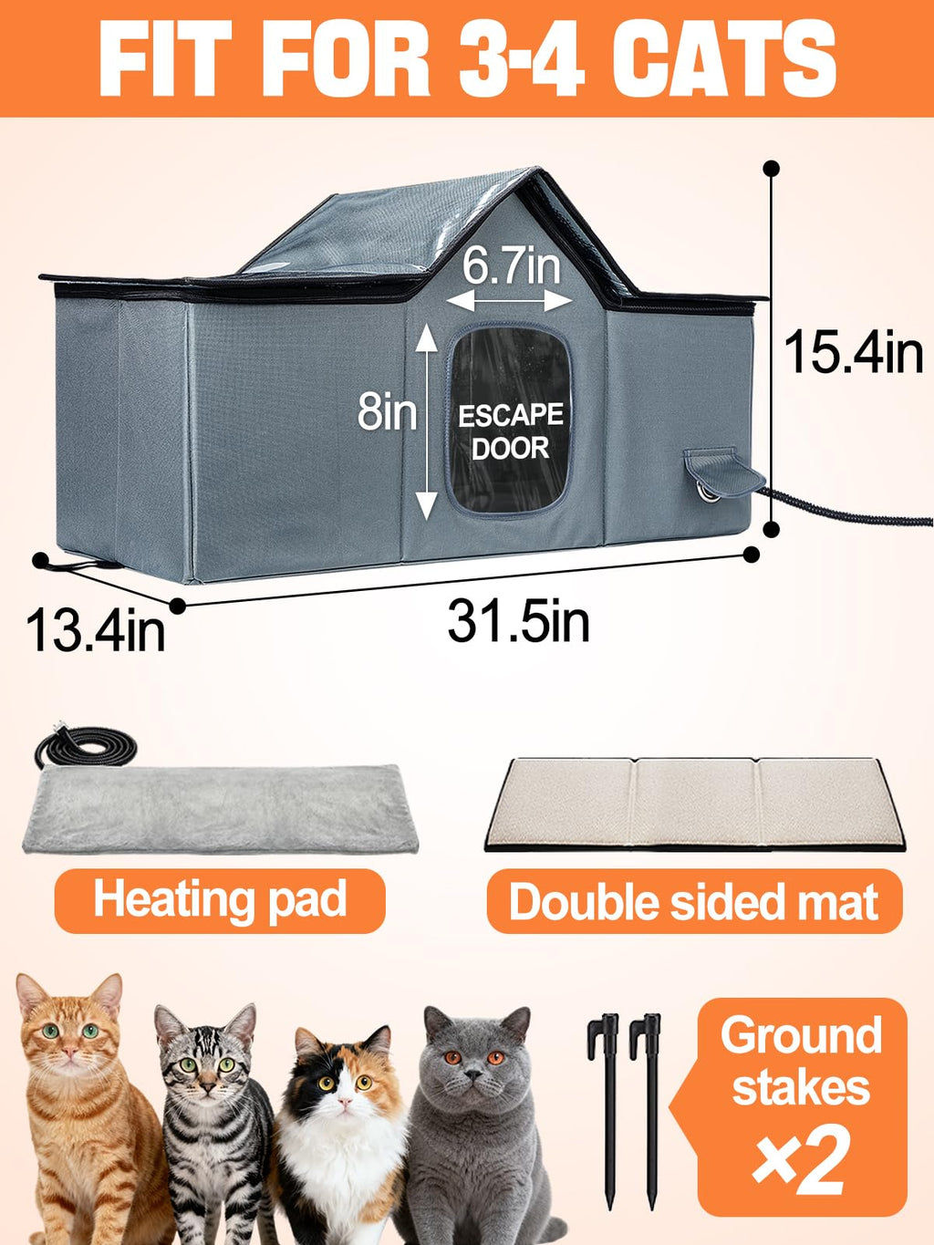 Open-Box New MEWTOGO X-Large Outdoor Heated Cat House w Heating Pad