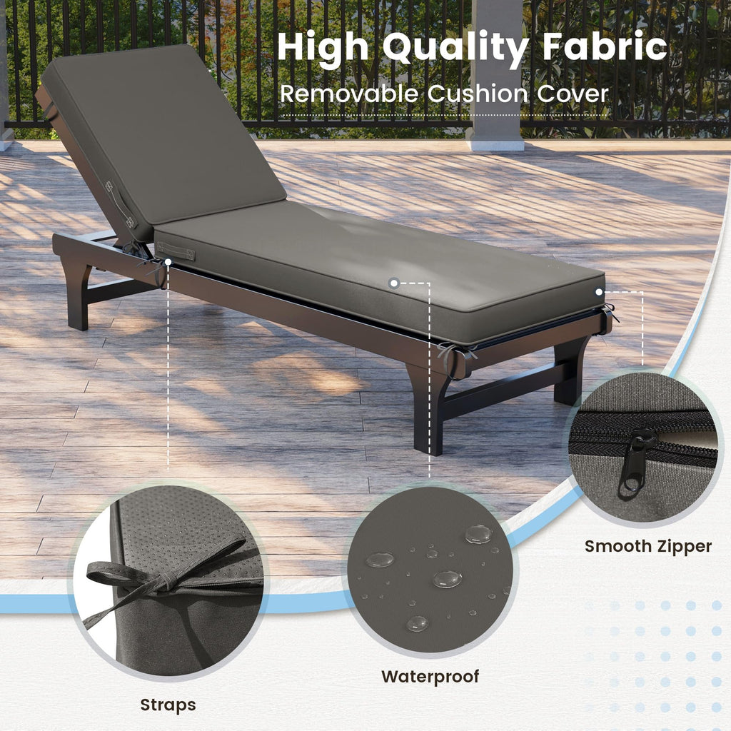 UDPATIO Outdoor Chaise Lounge Cushions 4 Inch Thick Foam, Patio Recliner Pad, Waterproof & Fade Resistant, UV-Protected with Straps for Pool, Deck, Garden Furniture (Deep Grey/2PCS, 72"x21"x4") Retail $91.00