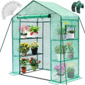 Portable Walk-in Greenhouse 3 Tiers 4 Shelves Screen Windows PE Cover Green 28x57x76