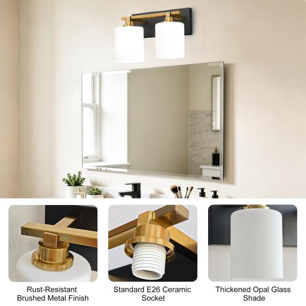 -Light Black and Gold Vanity Light Fixture for Bathroom