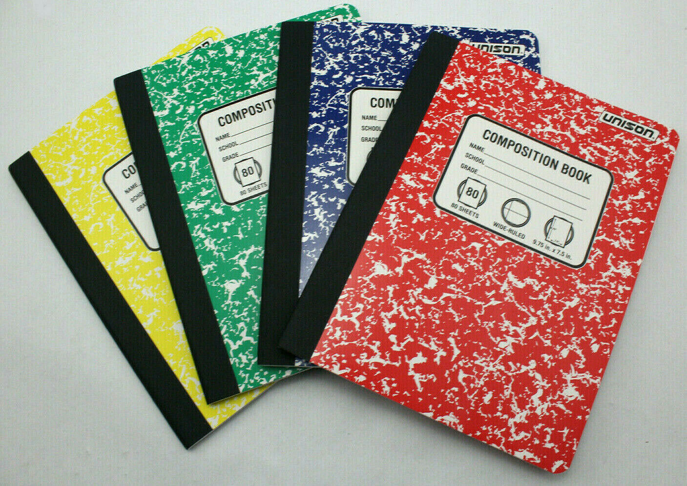 As-Is Unison Composition Notebook 4-Pack - Wide Ruled 9.75x7.5 80 Pages - Red