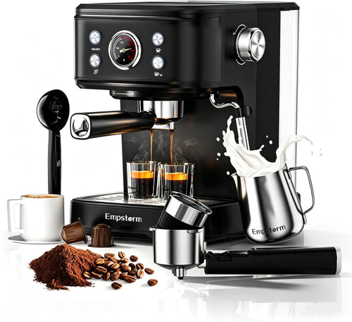 Black 20 Bar Semi-Automatic Espresso Machine with Milk Frother  Nespresso Capsule Brewer