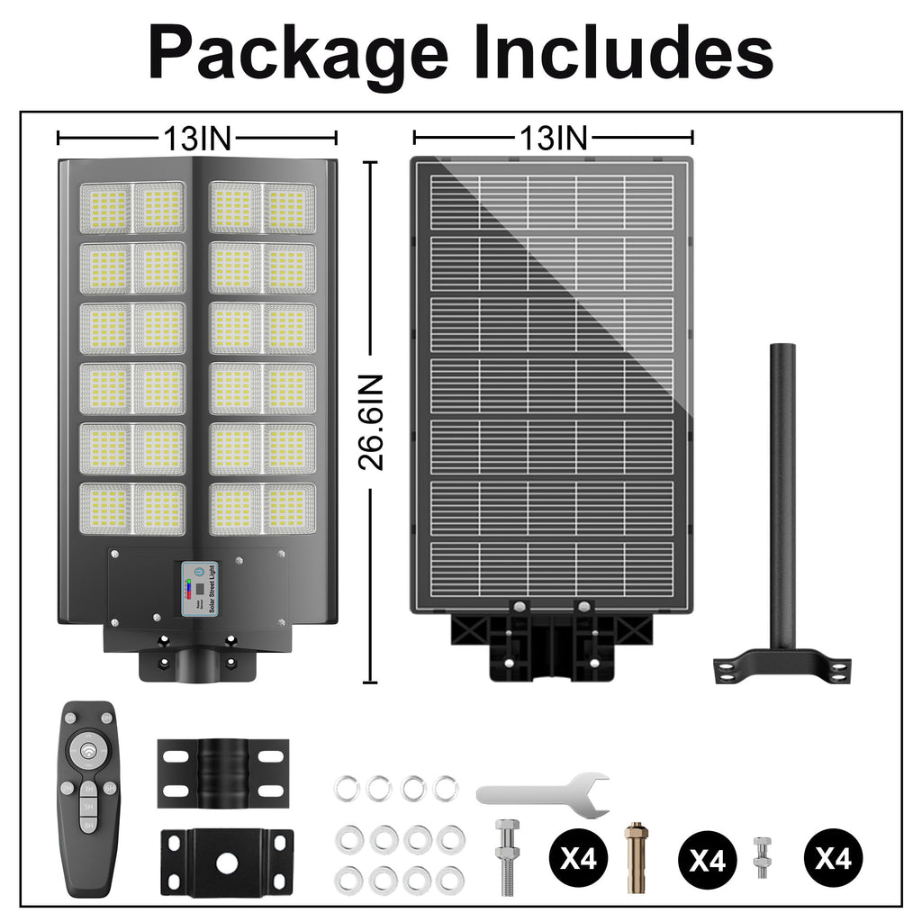W LED Solar Powered Outdoor Street Light with Dusk-to-Dawn Motion Sensor - Black
