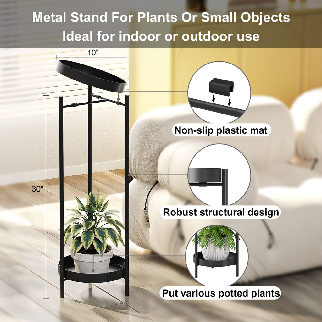 Black 2-Tier Anti-Rust Indoor Outdoor Plant Stand