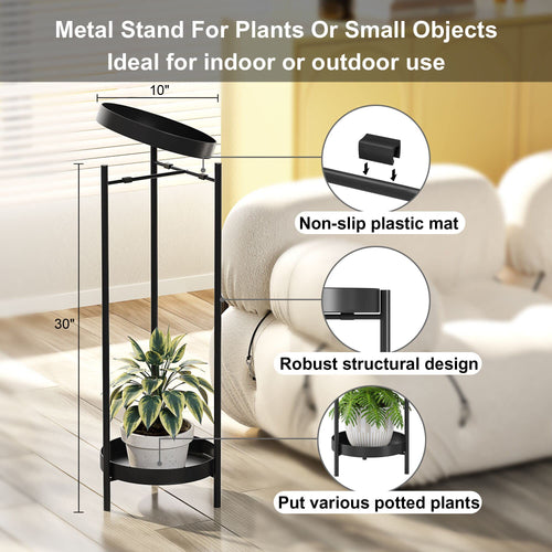 Black 2-Tier Anti-Rust Indoor Outdoor Plant Stand