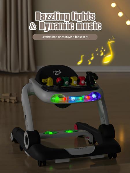 3-in-1 Baby Walker and Activity Center with Music Lights and Adjustable Wheels - Black