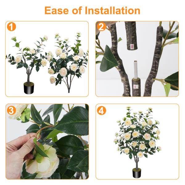 3-Inch Artificial Camellia Tree with 232 Leaves and 32 Flowers