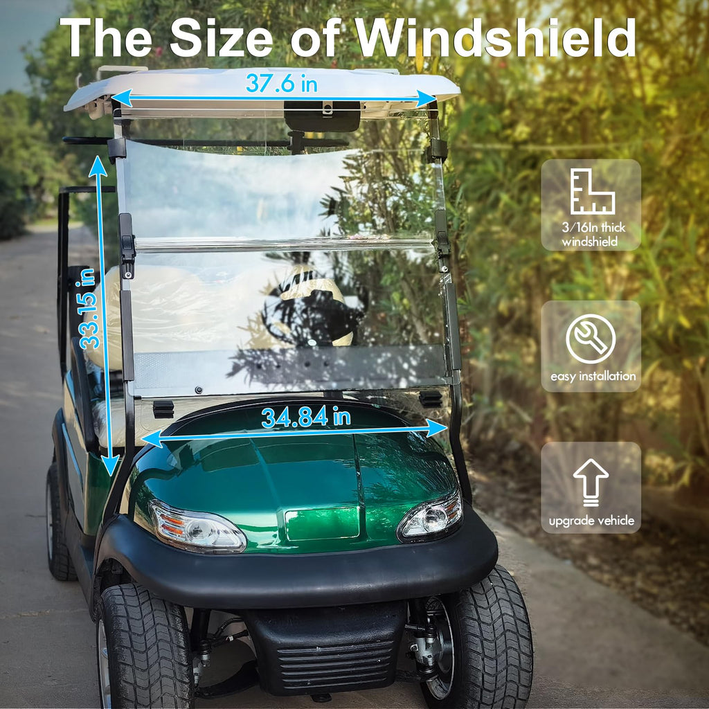 Golf Cart Windshield for Club Car PrecedentTempoOnward 5MM PC 37.6W x 33.2H Clear $81.75