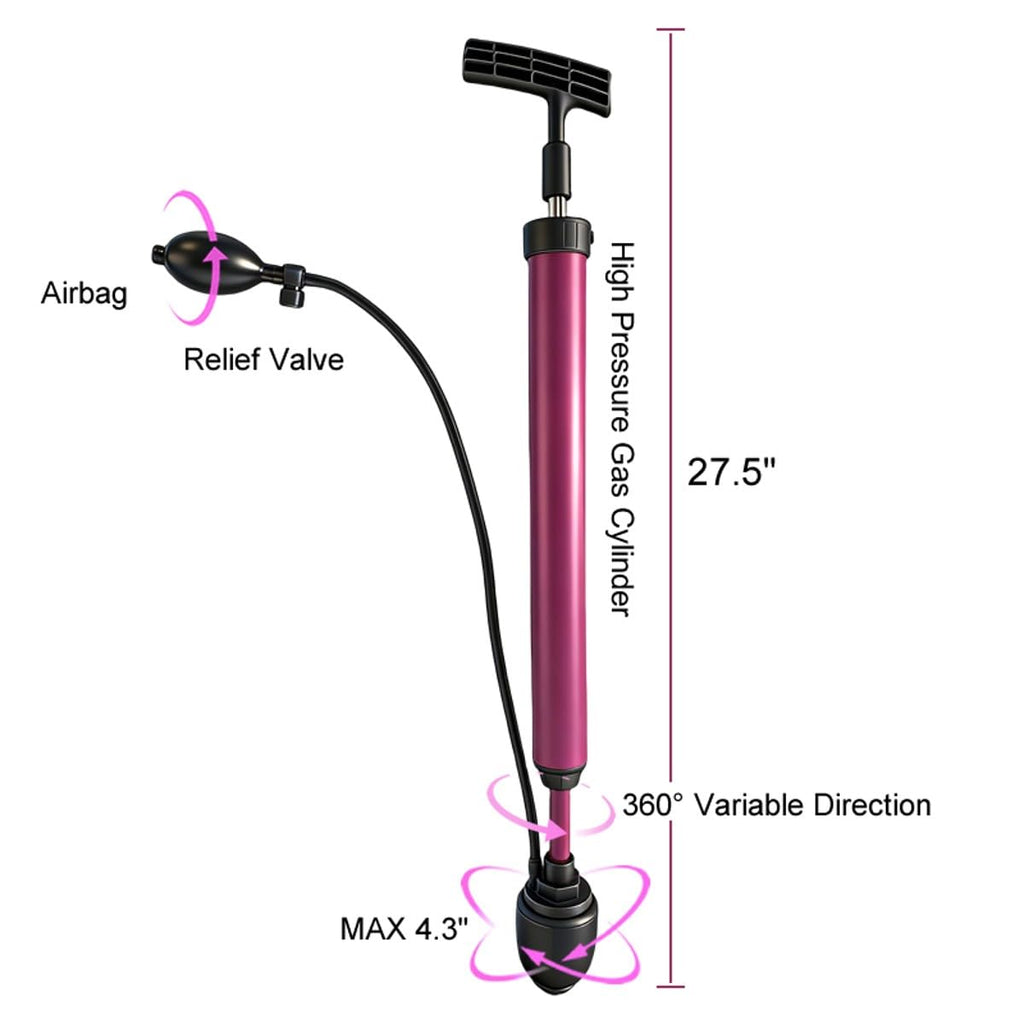 Manual Drain Unclogger  Plunger for 1.5-4.5 Pipes with Flexible Hose - Purple