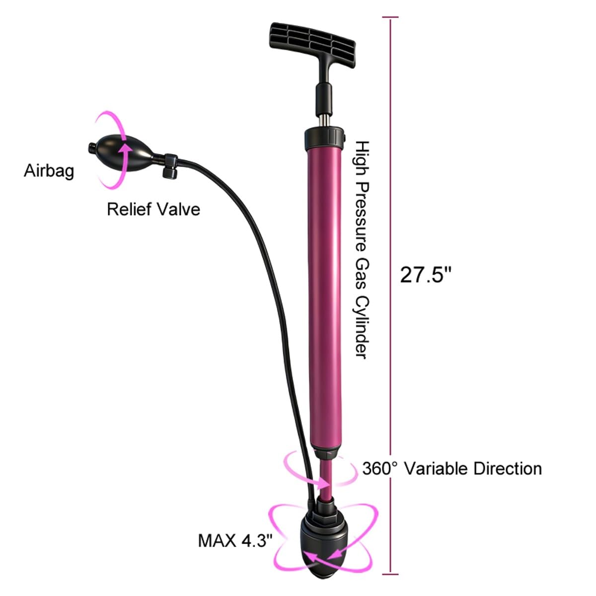 Manual Drain Unclogger  Plunger for 1.5-4.5 Pipes with Flexible Hose - Purple