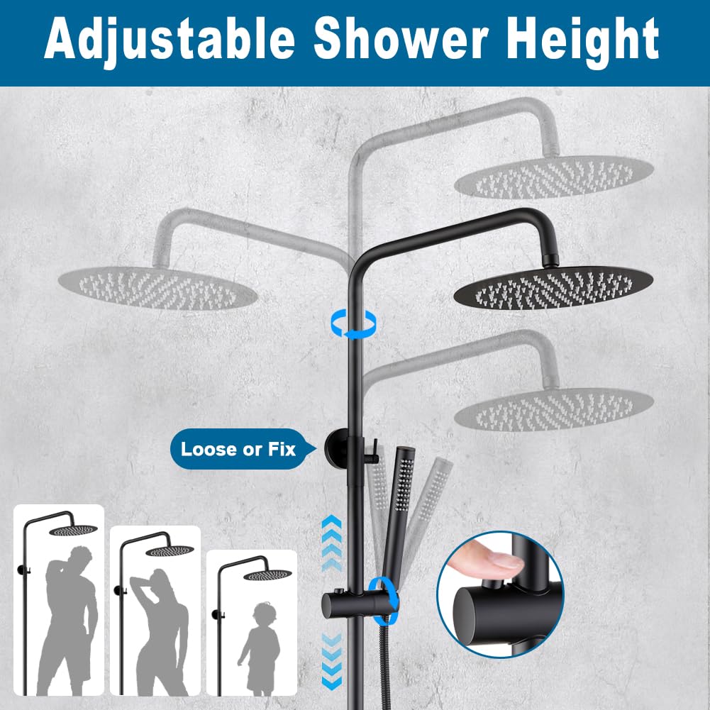 Matte Black Outdoor Shower Kit 2 Handle Wall Mounted w 8 Head  Handheld Spray