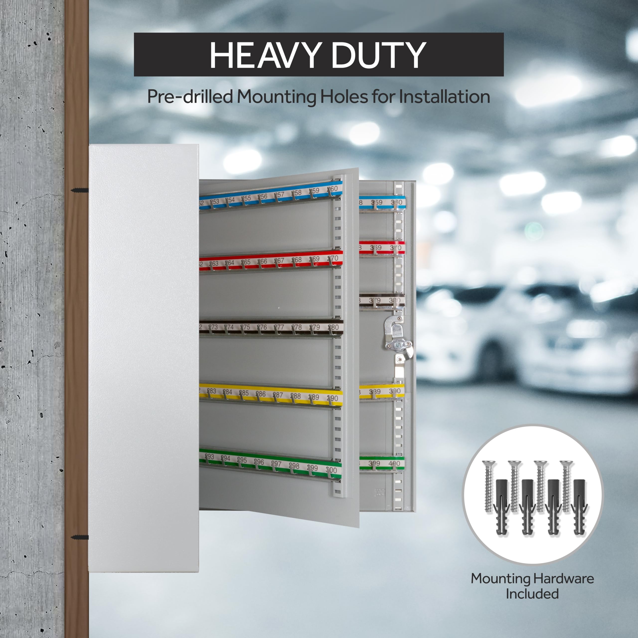 Durabox 400 Position Steel Key Cabinet - Organize and Secure Key Storage Lock Box with Numbered Hooks and Tags for Valets, Hotel, Office, Car Dealerships and More (K400) (Light Grey) Retail $249.00