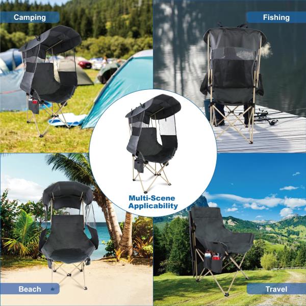 Folding Camping Chair with 360 Sun Protection Canopy Portable Outdoor Shade Chair Grey