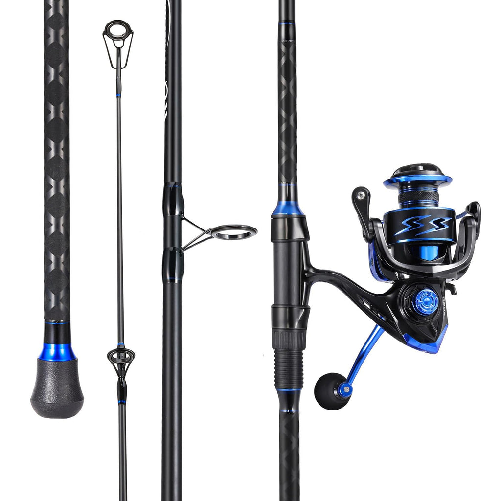 Surf Fishing Combo 3-Piece Carbon Fiber Travel Rod  4000 Spinning Reel 20LB Drag 5.21 Ratio 121 Bearings
