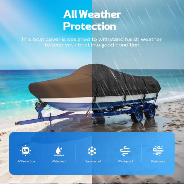 D Heavy Duty Waterproof Boat Cover 2224 ft for Bass Boat V-Hull Runabout Fish  Ski Black