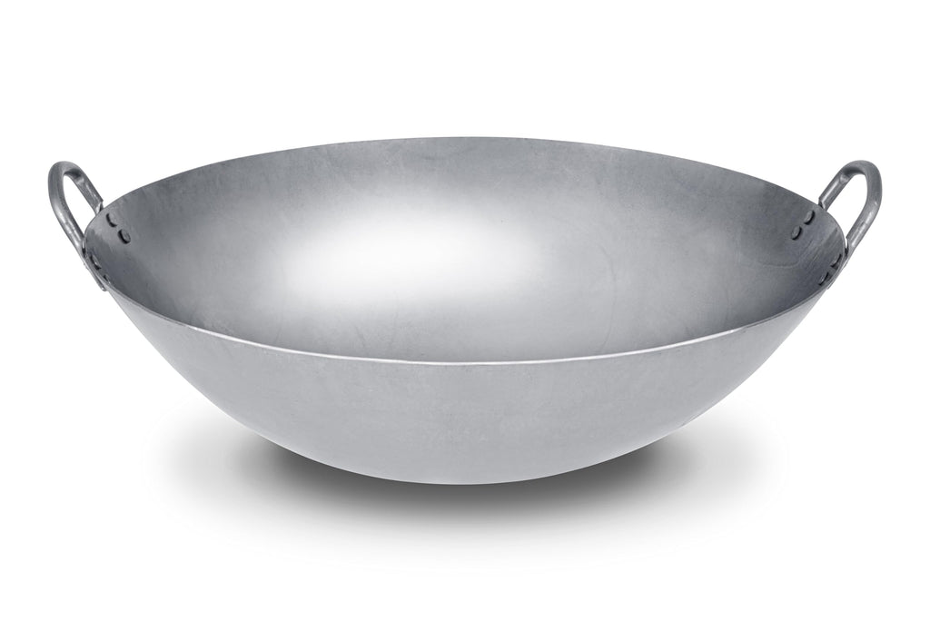 -Inch Heavy Canton Style Hand Hammered Carbon Steel Wok - Round Bottom Silver