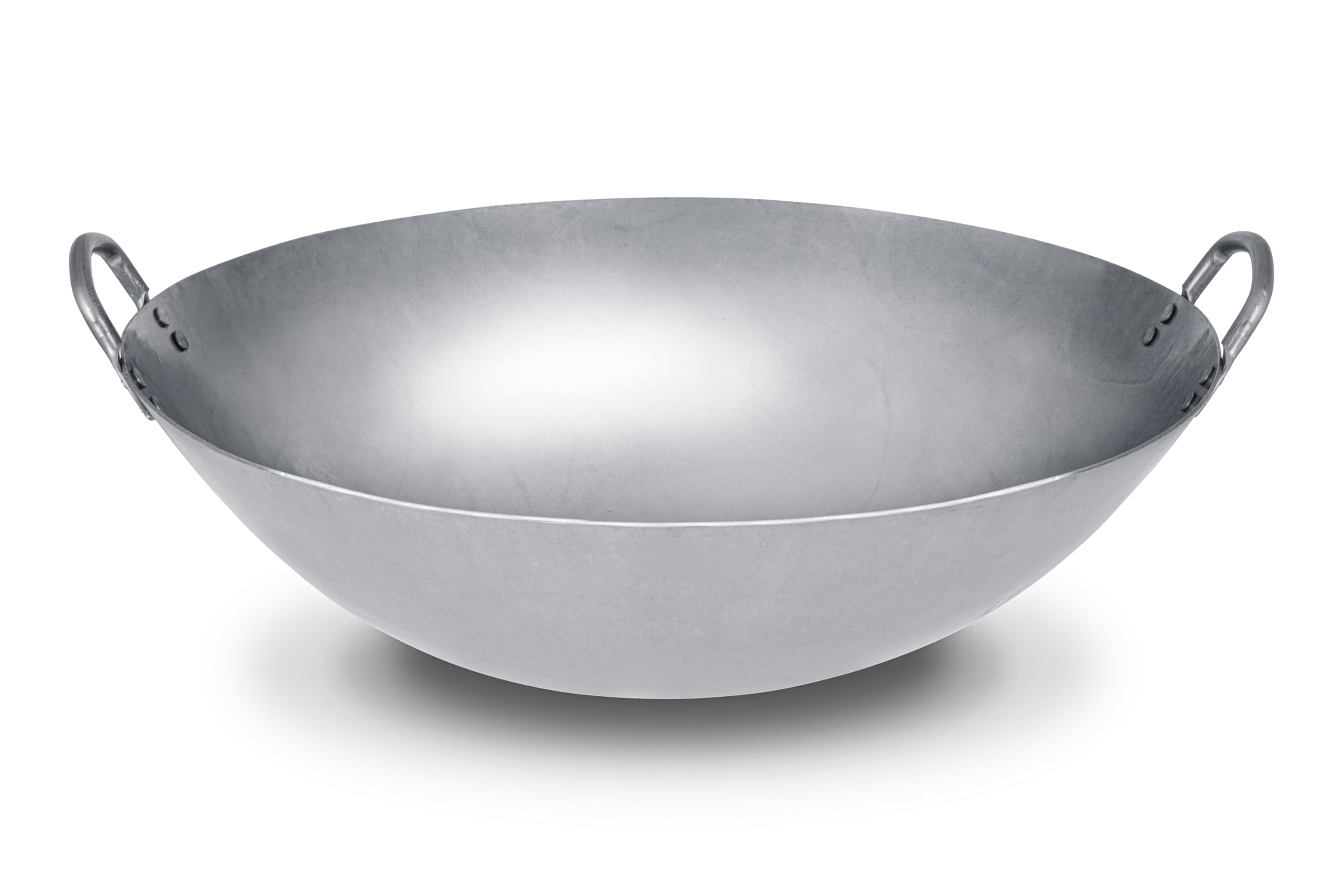 -Inch Heavy Canton Style Hand Hammered Carbon Steel Wok - Round Bottom Silver