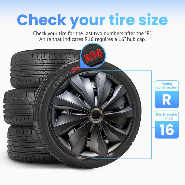 Action Vehicle Wheel Covers 16 Inch Hub Caps Set of 4 Black