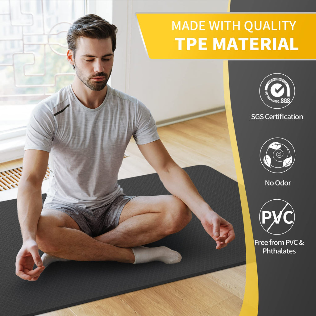 Open-Box New CAMBIVO Extra Wide 72x32in Yoga Mat 6mm Thick Non-Slip Dark Black Retail $40.00