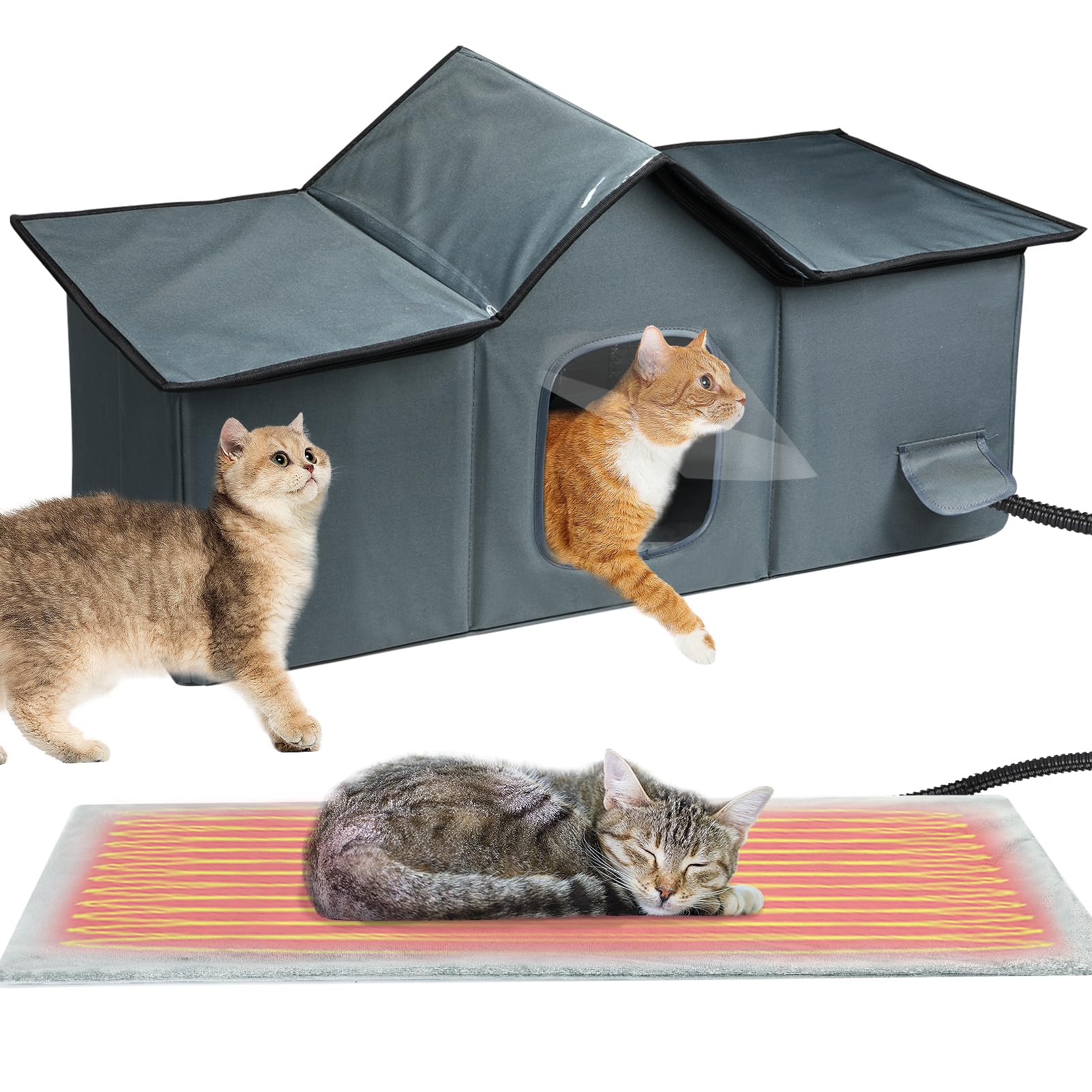 Open-Box New MEWTOGO X-Large Outdoor Heated Cat House w Heating Pad